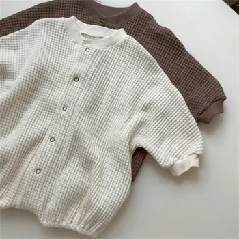 1614C Одежда для новорожденных, вафельное боди, весенний комбинезон для мальчиков, Корейская модная простая Вафельная одежда для скалолазания для маленьких девочек