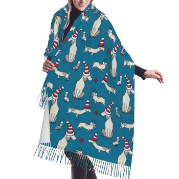 Осенне-зимние Теплые шарфы, Рождественские Собаки, Модная шаль, шарфы с кисточками, повязка на шею, Хиджабы, Палантин