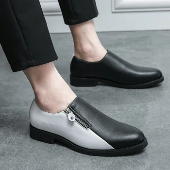 Новая мужская официальная обувь на молнии, деловые черные, белые мужские модельные туфли ручной работы из искусственной кожи, размер 38-46