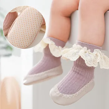 1 пара детских носков, нескользящие носки для пола, мягкие хлопковые противоскользящие носки для новорожденных при первой ходьбе для младенцев, прямая поставка для малышей