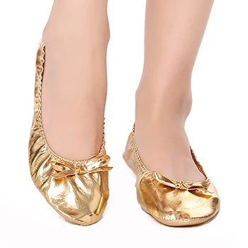 USHINE EU27-41, золотые мягкие индийские женские туфли для танца живота, балетные кожаные детские туфли для танца живота для девочек