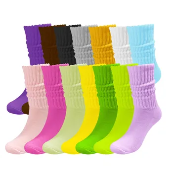 Женские спортивные носки, однотонные носки для экипажа, яркие легкие хлопчатобумажные Спортивные носки Унисекс, нескользящие, для бейсбола и футбола Высокие носки