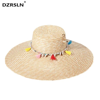 2024 Новые пляжные шляпы с большими полями для женщин, модные дизайнерские соломенные шляпы с кисточками, для отдыха на открытом воздухе, Широкополая шляпа-зонт