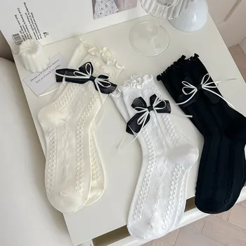 Кружевные дневные носки для женщин с бантом в стиле Лолиты, милые носки для женщин, черно-белые носки jk Academy Wind tube для женщин