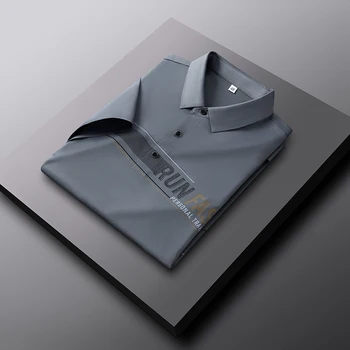 Летняя деловая высококачественная рубашка поло из ледяного шелка с коротким рукавом и тиснением блестками, мужская новая бесшовная футболка, повседневная универсальная
