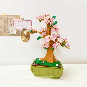 Наборы строительных блоков Cherry blossom Plant Decor, Коллекция цветочных ботанических Бонсай, Строительные блоки, Игрушка в подарок для женщин