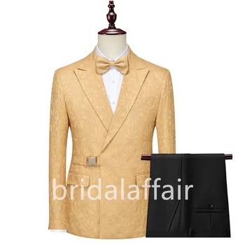 Мужские костюмы из жаккарда с цветочным узором Bridalaffair, приталенный смокинг для выпускного вечера, блейзер из 2 частей с отворотом брюк 2023