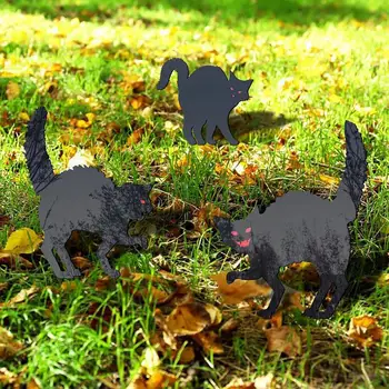 Садовый кол с силуэтом черной кошки Во дворе, знаки для двора на Хэллоуин, орнамент с силуэтом кошки и животного в саду, кол для украшения