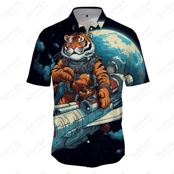 2023 Новая мужская летняя рубашка с короткими рукавами, рубашка с 3D-принтом животного Тигра, спортивная рубашка для фитнеса, универсальная повседневная рубашка