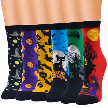 6 Стилей, Носки для экипажа Унисекс с мультяшной совой на Хэллоуин, Женские Мужские носки из хлопка, креативные носки для вечеринки на Хэллоуин, подарки для пары