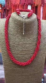 Женское ожерелье-браслет из 4 нитей 4 мм красного коралла с закруткой, модные ювелирные изделия