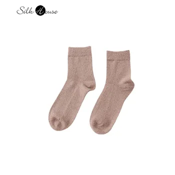 Осенне-зимние новые носки средней длины из смесового шелка тутового цвета, теплые и утолщенные носки Moon, удобные повседневные женские носки