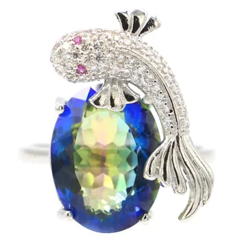 кольцо из цельного СЕРЕБРА 925 ПРОБЫ весом 6,2 г, Радужно-фиолетовый топаз, мистический топаз, зеленый перидот, швейцарский голубой топаз, белый CZ, для подарка женщине