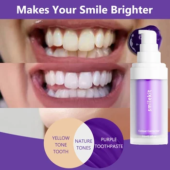 Фиолетовая зубная паста для отбеливания зубов, Профессиональное отбеливание зубов, Удаление пятен на зубах, Быстрое отбеливание зубов, Уход за собой