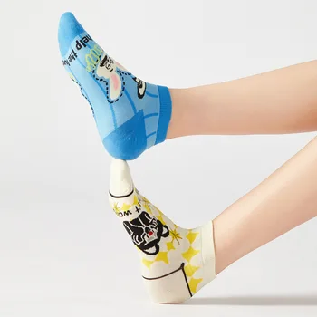 Хлопчатобумажные носки с рисунком кота, женские тонкие дышащие хлопчатобумажные носки, модные и креативные женские короткие носки