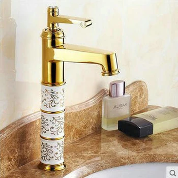 Фарфоровое покрытие Золотистый твердый латунный художественный вингатный смеситель для горячей/холодной воды, смеситель для ванной комнаты на столешнице