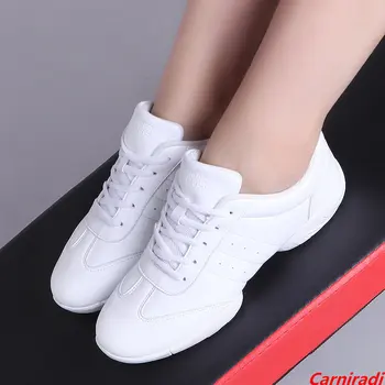 Женская дышащая белая танцевальная спортивная обувь из искусственной кожи, студенческая профессиональная обувь для болельщиц, кроссовки для занятий гимнастикой для девочек и мальчиков