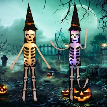 Хэллоуин Светодиодный мигающий светильник в виде черепа, подвесной призрак, светящаяся шляпа волшебника, скелет, лампа для украшения домашнего бара на Хэллоуин, реквизит для украшения вечеринки