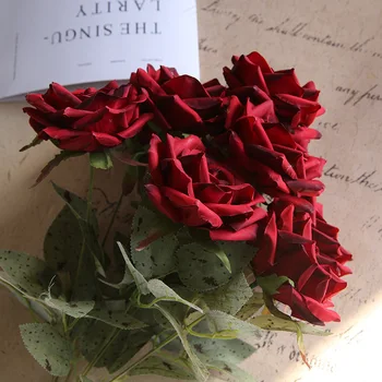 Свадебный Декоративный букет розовых роз с бриллиантами, шелковое искусственное украшение сада, имитация букетов роз, искусственные цветы