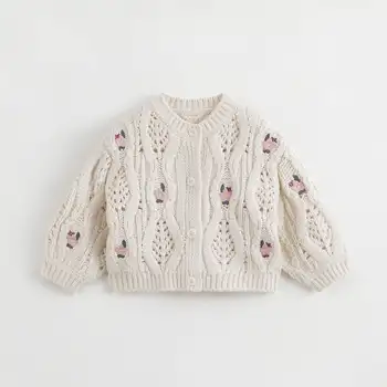 Вишневый жаккардовый кардиган MARC & JANIE для девочек, детский свитер на осень 231315