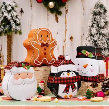 Рождественская коробка шоколада, Контейнеры для праздничных угощений, Очаровательные Мультяшные Санта-Клаус, Снеговик, Пингвин, Железные коробки на Рождество