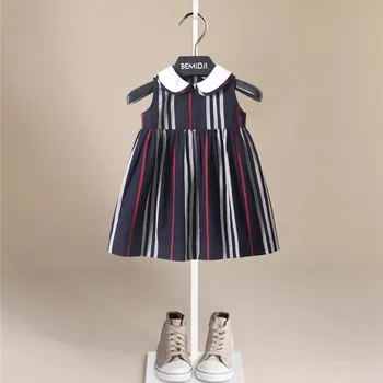 Платья для маленьких девочек 2023 Летнее новое хлопчатобумажное платье для маленьких девочек, платья-пачки принцессы в полоску из хлопка, детская одежда