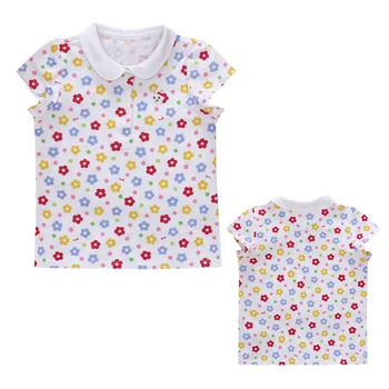 Летняя новая одежда для девочек с цветочным принтом, кукольный воротник с вышивкой в виде кролика, Футболка-поло с коротким рукавом