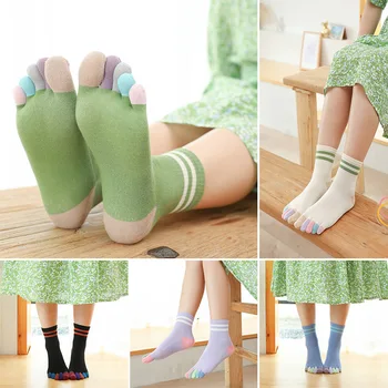 5 пар Корейских хлопчатобумажных носков с гребешками для молодых женщин и девочек, двойные полосатые носки с пятью пальцами Sweet Colorful Toes Happy Socks
