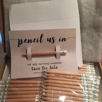 персонализируйте 20 штук выгравированных карандашом с нами, чтобы сохранить даты, приглашения на свадьбу с помощью карточек и конвертов, приглашения на вечеринку по случаю дня рождения