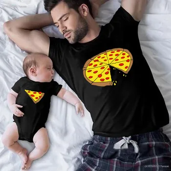 Забавная футболка с принтом пиццы для папы и мамы, детское боди, Хлопчатобумажная летняя одежда для семьи, подходящая для мамы и папы Детская одежда