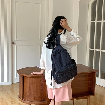 Универсальный модный рюкзак Удобная нейлоновая дорожная сумка большой емкости Повседневный рюкзак на молнии, однотонная школьная сумка