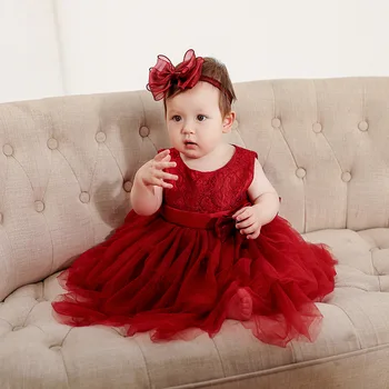 Красное кружевное платье для крестин для девочек, платье для младенцев без рукавов, платья для малышей, платья для первого Дня рождения новорожденных от 0 до 3 12 24