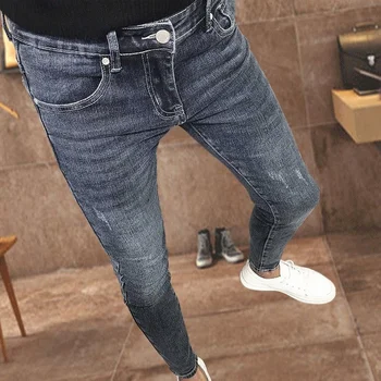 Осенние новые джинсы, мужские корейские тонкие леггинсы, модный бренд, универсальные эластичные брюки spirit guy nine point, модные мужские