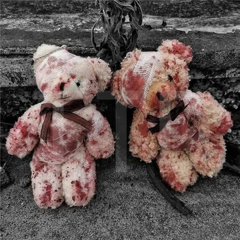 Темный кровавый медведь Плюшевый медвежонок Брелок для ключей на Хэллоуин Медведь-инвалид, Раненый Медведь, кукла, креативный кулон, сумка для книг, талисманы, подарок другу.