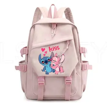 Модный Розовый рюкзак Disney Stitch, Мультяшные школьные рюкзаки для мальчиков, девочек, подростков, сумки для ноутбуков, дорожный рюкзак