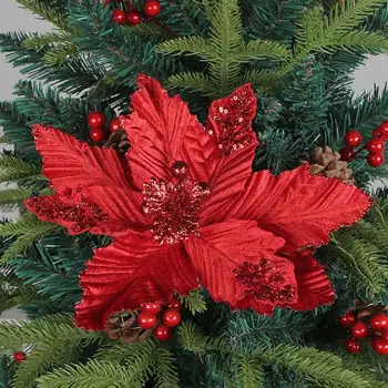 Рождественский искусственный цветок Праздничные украшения из искусственных цветов для украшения рождественской елки Долговечные блестящие поддельные рождественские украшения