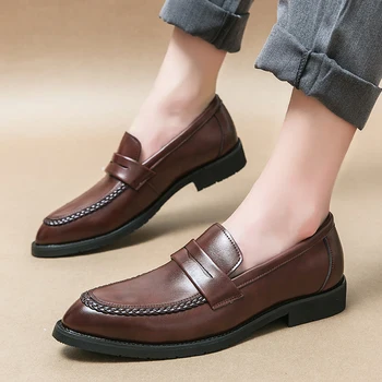 мужская деловая обувь в стиле ретро, кожаная обувь для свадебной вечеринки для мужчин, качественные лоферы из натуральной коровьей кожи, Мягкая офисная официальная обувь