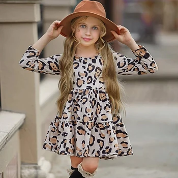 Платье для маленьких девочек с леопардовым принтом, весенне-осенний модный хлопковый костюм маленькой принцессы для дня рождения, детская одежда 2-7 лет