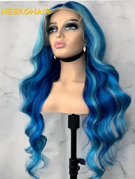 Выделите Синий 13x6HD парик с кружевом спереди, объемная волна, омбре, зеленый 13x4 Прозрачный парик с кружевом спереди или с закрытием 4x4, парики из человеческих волос для женщин