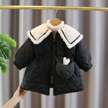 Пальто для девочек, Хлопчатобумажная ветрозащитная верхняя одежда 2023 года, теплая бархатная зимняя лыжная одежда на молнии, детская одежда
