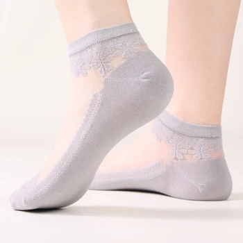 Женские носки до щиколоток, прозрачные невидимые носки, летние кружевные носки без показа, нескользящие сетчатые прозрачные полутонкие носки