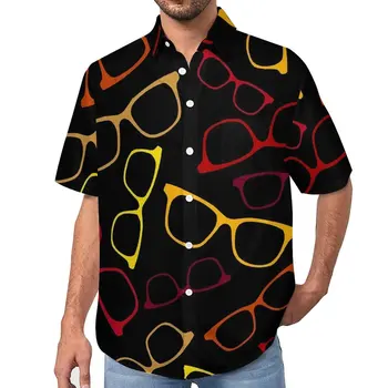 Повседневная рубашка с принтом очков, разноцветные очки, свободная рубашка для отпуска, Летние стильные блузки с коротким рукавом, одежда большого размера