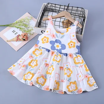 Одежда для маленьких девочек Летнее платье с цветочным рисунком, платья для новорожденных, хлопковое платье принцессы в клетку без рукавов для маленьких девочек