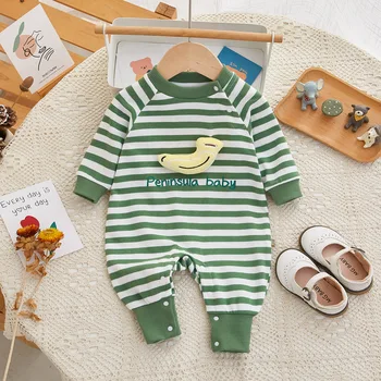 Одежда для новорожденных, осенний полосатый комбинезон-банан для маленьких мальчиков