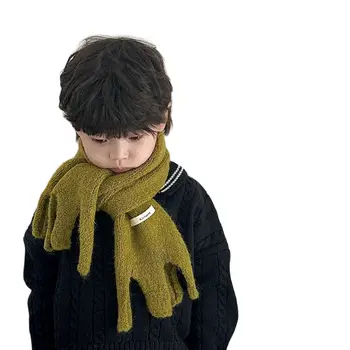 Осенне-зимний детский шарф 2023 г., однотонная ткань с этикеткой и кисточками, вязаный утеплитель для шеи для мальчиков и девочек, мягкий шерстяной шарф
