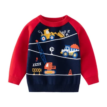 Детский свитер с рисунком мультяшного автомобиля для мальчиков, теплый вязаный пуловер, толстовка для малышей, осенне-зимняя детская одежда, наряды