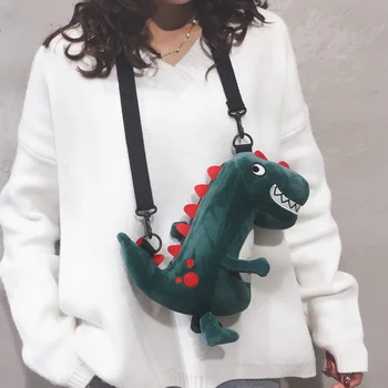Плюшевая сумка женская 2023 новая мультяшная милая девочка, маленькая сумка через плечо, милая кукла-динозавр, игрушка, сумка-мессенджер