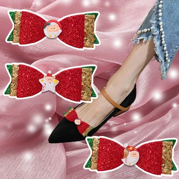 Модные зажимы для обуви с блестками и бантом, Съемное Украшение для обуви Санта-Клауса, Рождественская пряжка для обуви для дам, украшение своими руками, 2 шт.