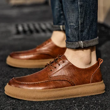 Кожаные ботинки осень 2023 мода ручной работы удобная кожаная обувь для мужчин Открытая белые туфли оксфорды ежедневно знакомств мужские 