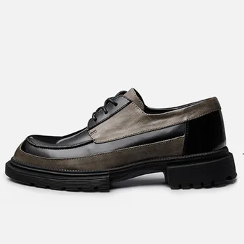 Кожаные мужские туфли-лодочки 2023, Весенняя мода, мужские оксфорды, мужская обувь в стиле пэчворк, P35F50